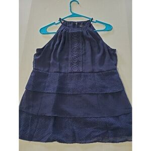 White House‎ Black Market Navy Layered Flowy Top Blouse Size XS